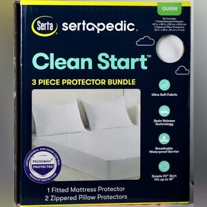 Serta Sertapedic Clean Start Queen Mattress Protector Set 3-Piece Bundle NEW